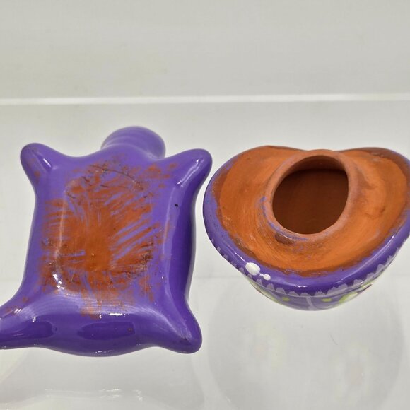 Mexican Folk Art Purple Turtle Terra Cotta Trinket Box with Removable Lid - Picture 9 of 9
